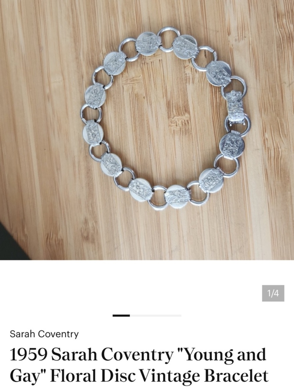 Sarah Coventry Silver Floral Link Bracelet